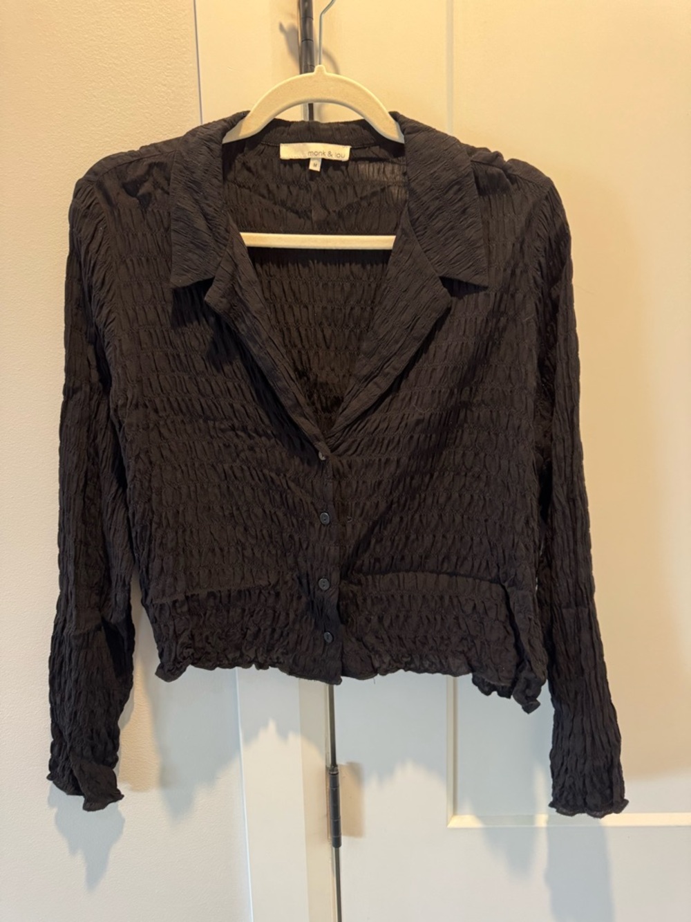 Smocked Button-Front Shirt Jacket - Black